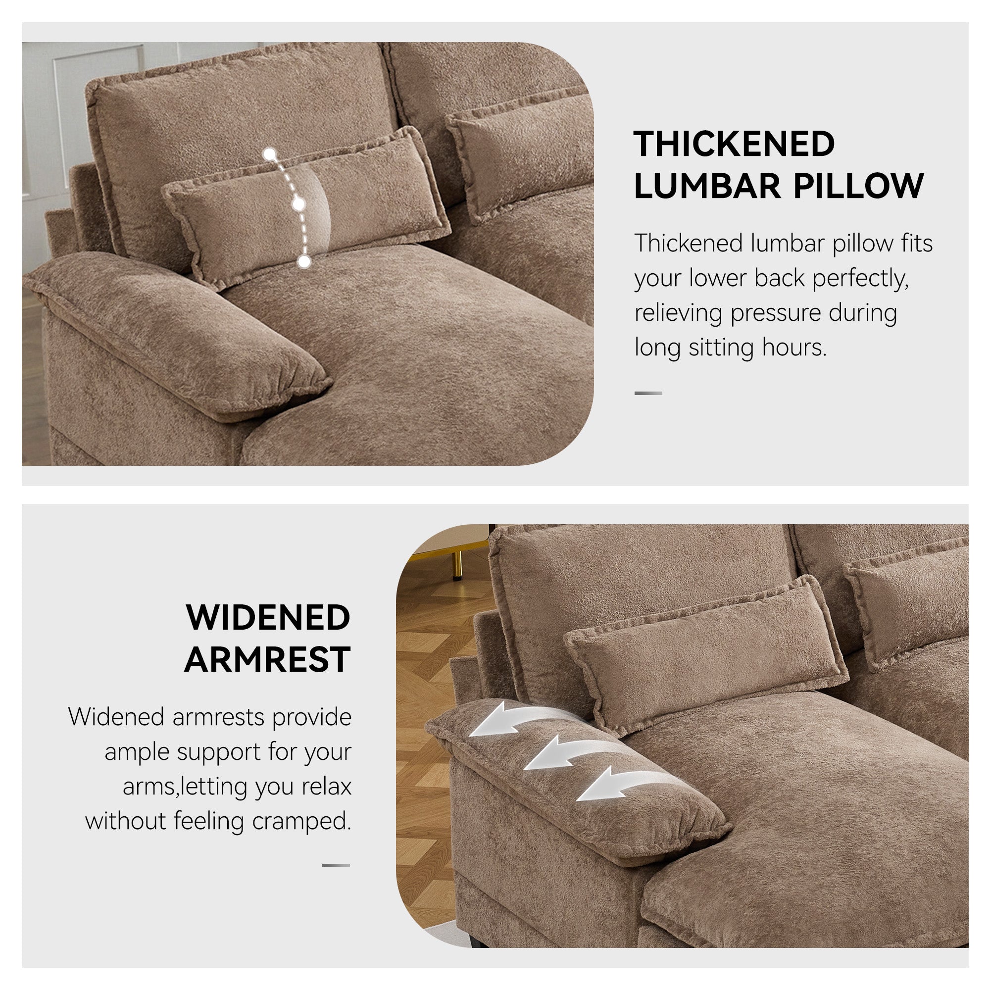 U Shaped Cloud Modular Sofa with Chaise Lounges，Camel