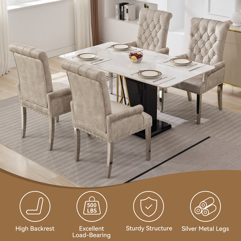 Velvet Dining Chair with Arms，Taupe