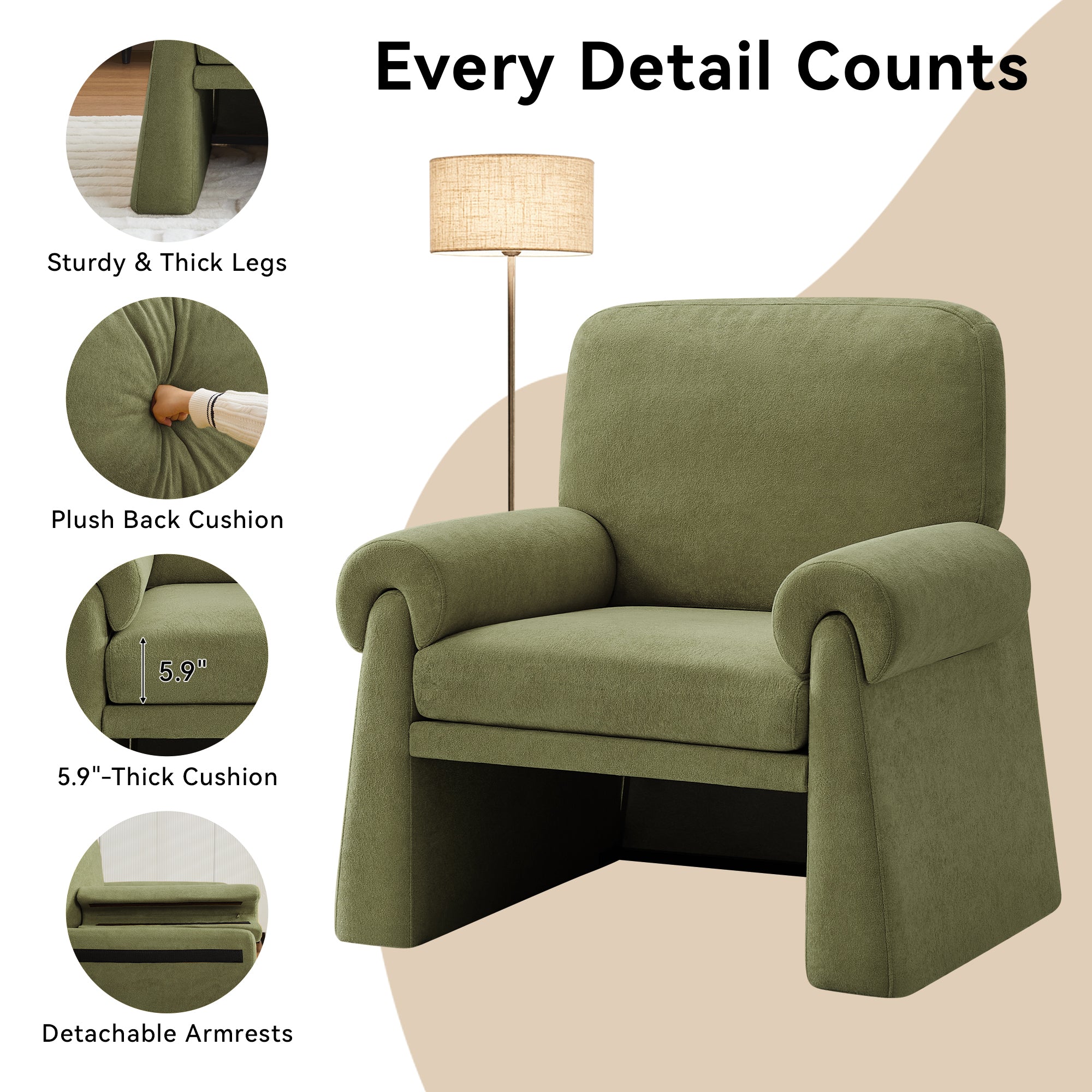 Oversized Accent Chair，Green