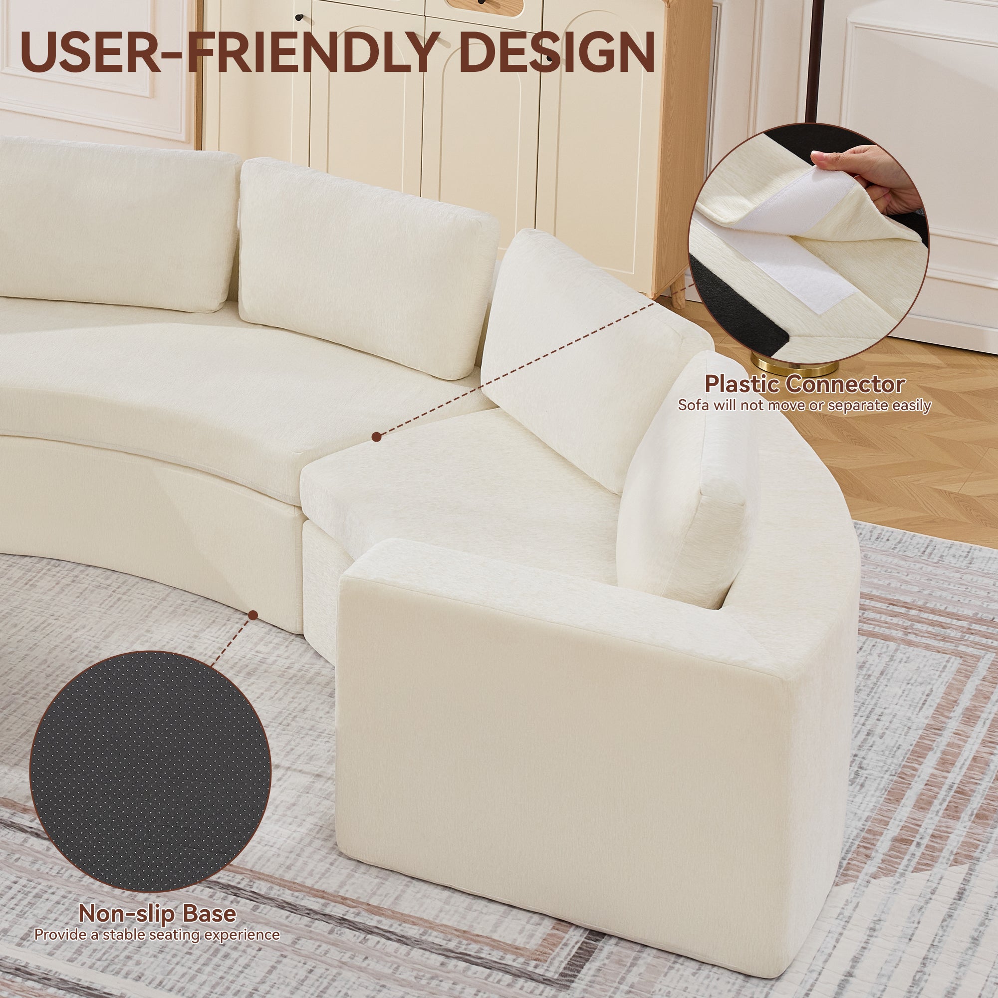 Curved Compression Sectional Couch，10 Seater，White