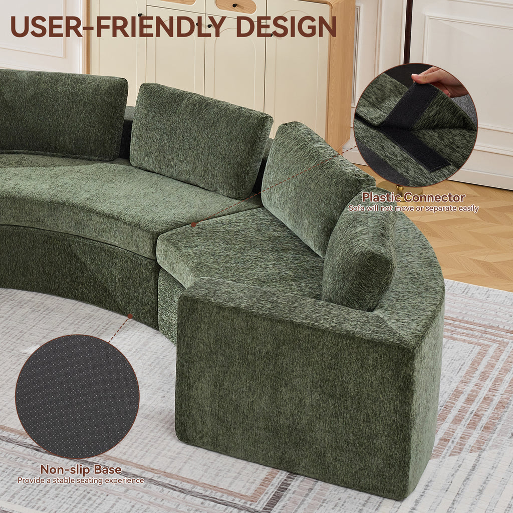 Curved Compression Sectional Couch，4 Seater，Green