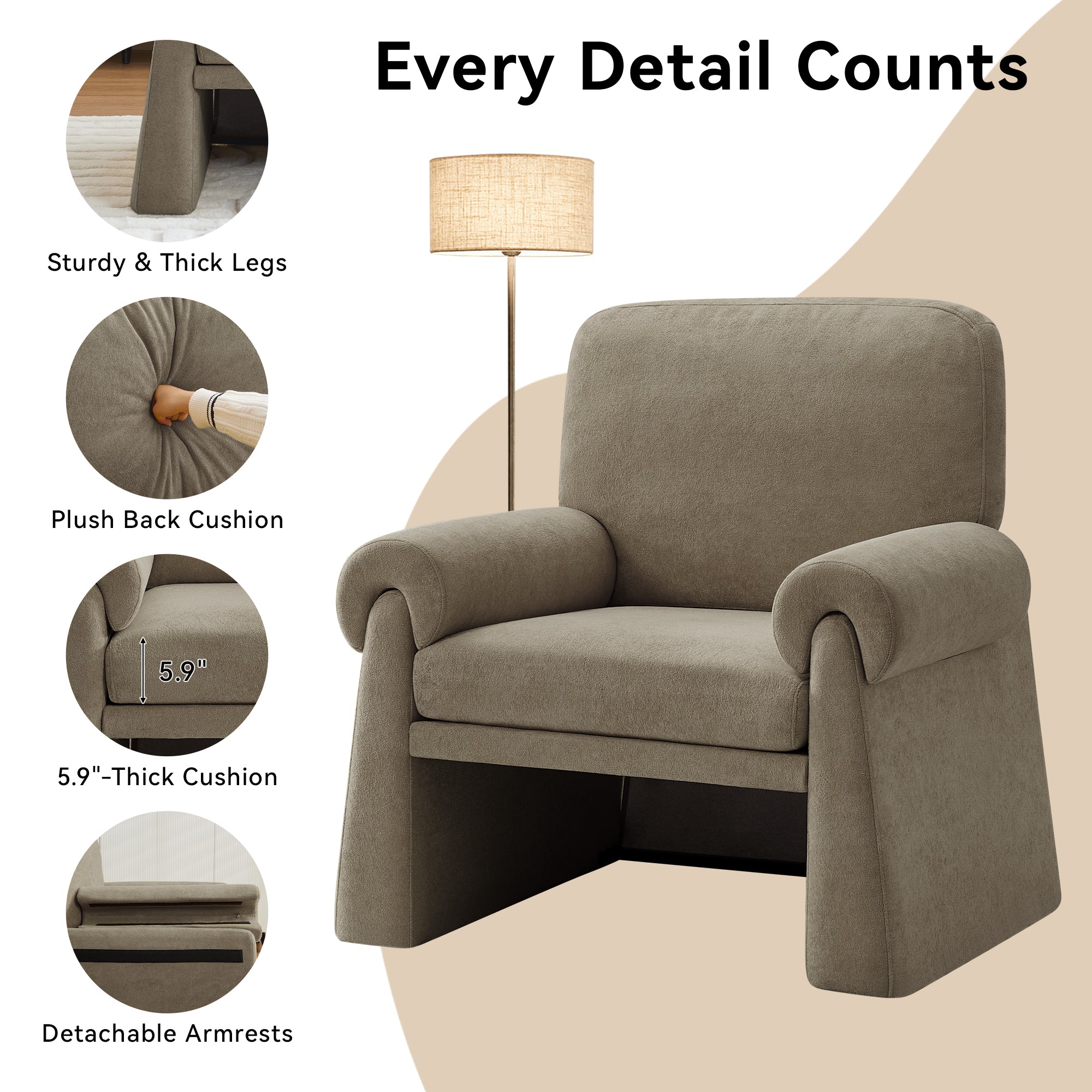 Oversized Accent Chair，Taupe