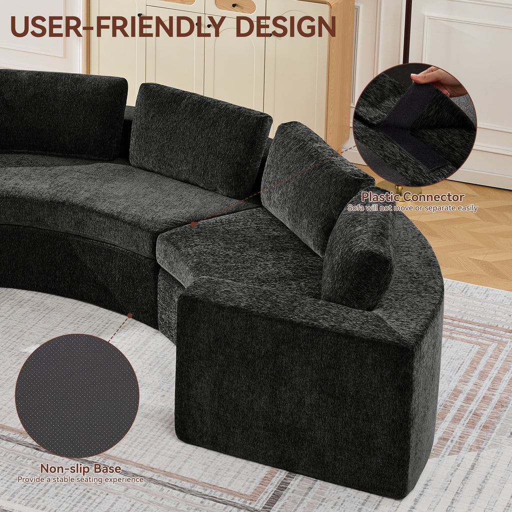 Curved Compression Sectional Couch，10 Seater，Black