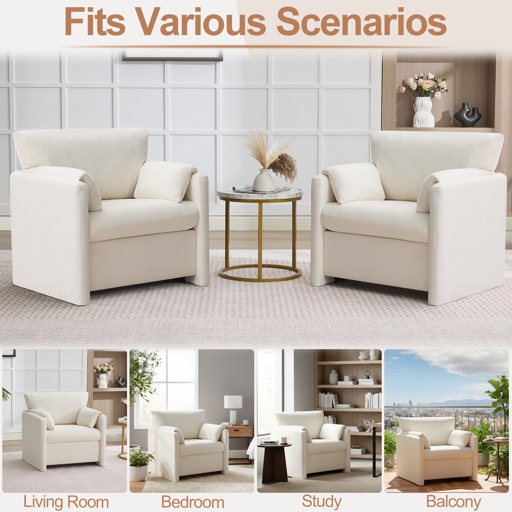 Oversized Accent Chair for Living Room，Beige