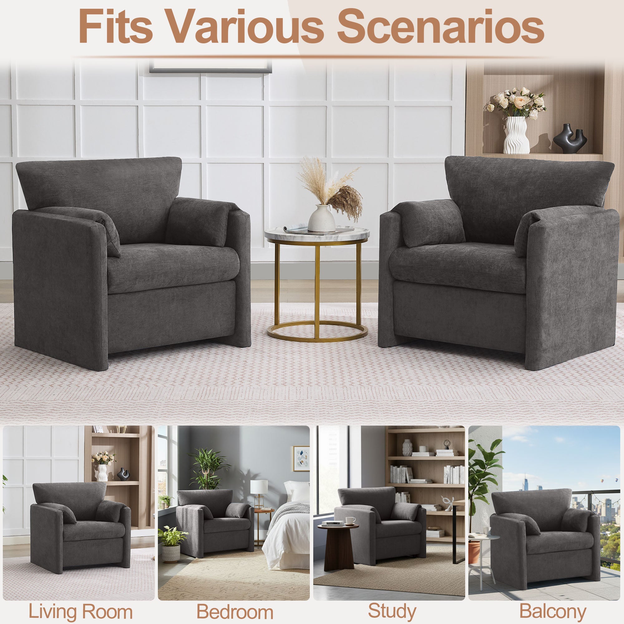 Oversized Accent Chair for Living Room，Dark Gray