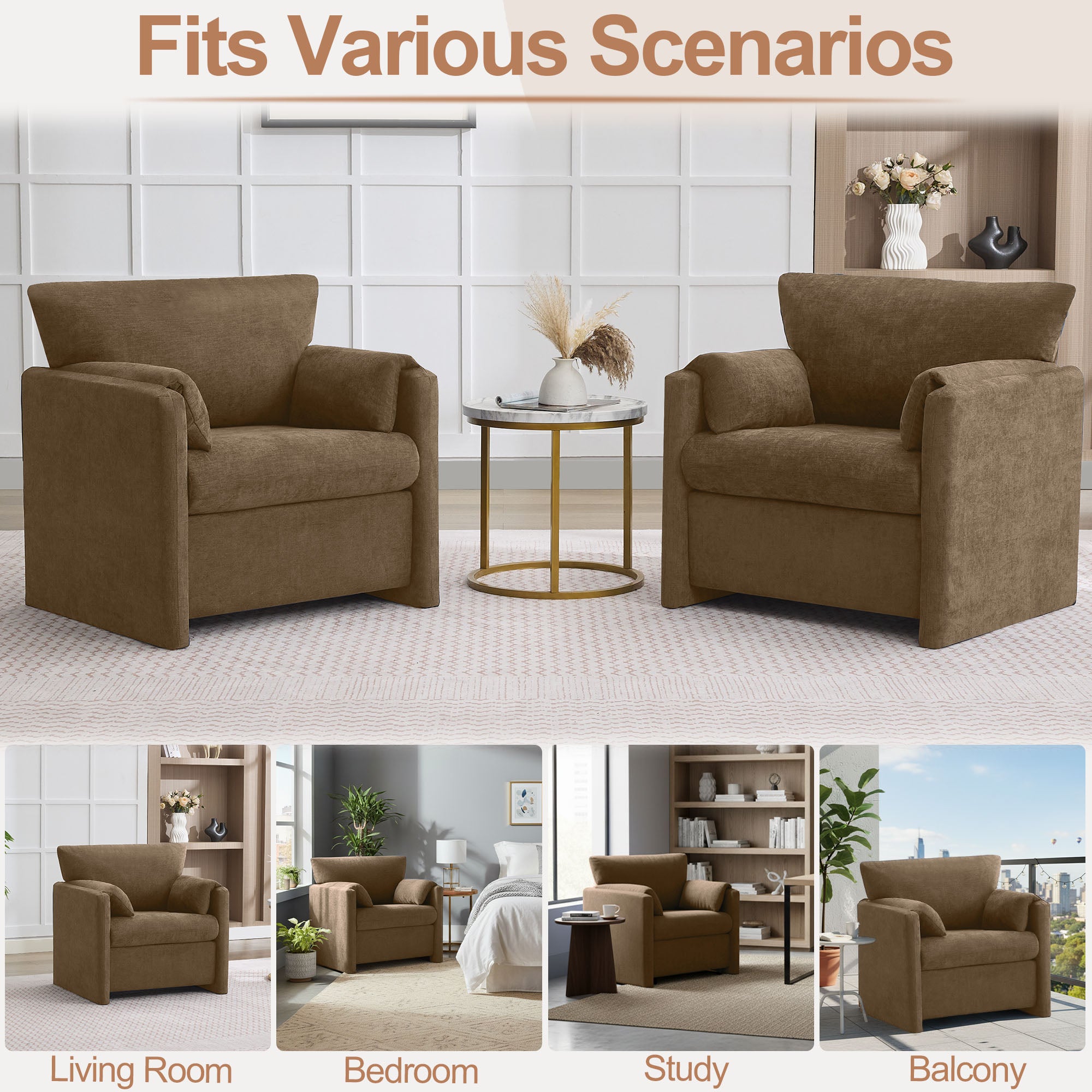 Oversized Accent Chair for Living Room，Brown