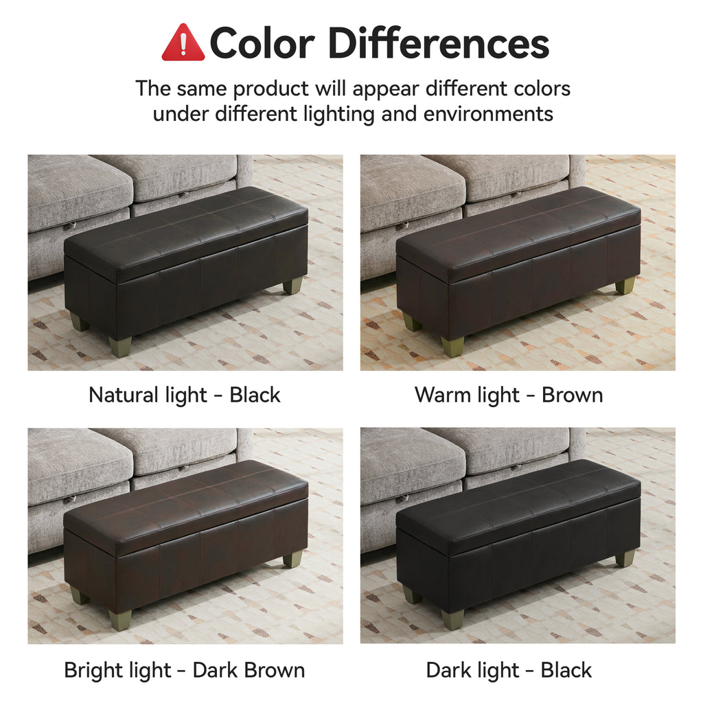 Faux Leather Storage Ottoman Bench, Rectangle Upholstered Storage Bench with Wooden Legs, Stitch Tufted Bench with Storage for Bedroom, Living Room, Entryway