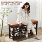 40" Shoe Bench with Leather Cushion, Bright Brown