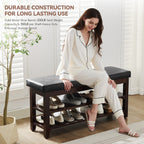 40" Shoe Bench with Leather Cushion, Black