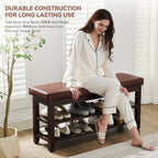 40" Shoe Bench with Leather Cushion, Brown