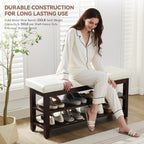 40" Shoe Bench with Leather Cushion, White