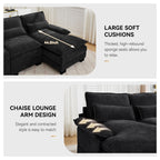 U Shaped Cloud Modular Sofa with Chaise Lounges，Black
