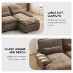 U Shaped Cloud Modular Sofa with Chaise Lounges，Brown