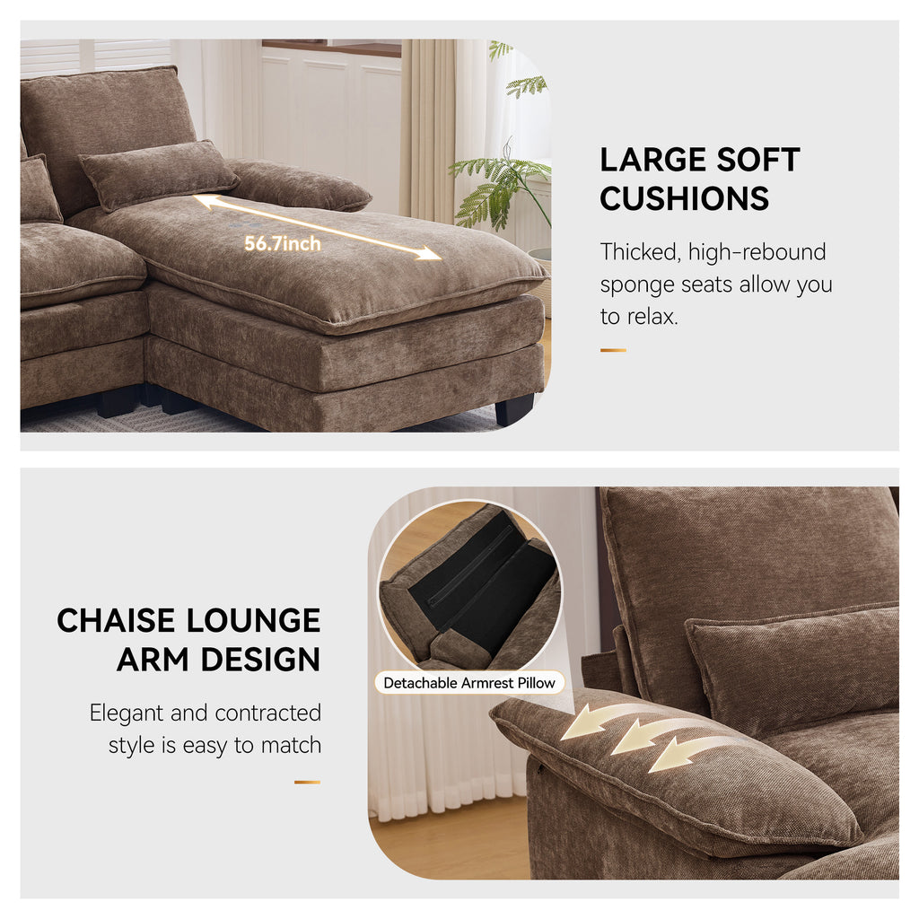 125'' U Shaped Cloud Modular Sectional Sofa with Chaise Lounges, Chenille Upholstered Comfy Couch with Storage Console, USB Charging Ports & Cup Holders, Modern Deep Seat Sofa for Living Room