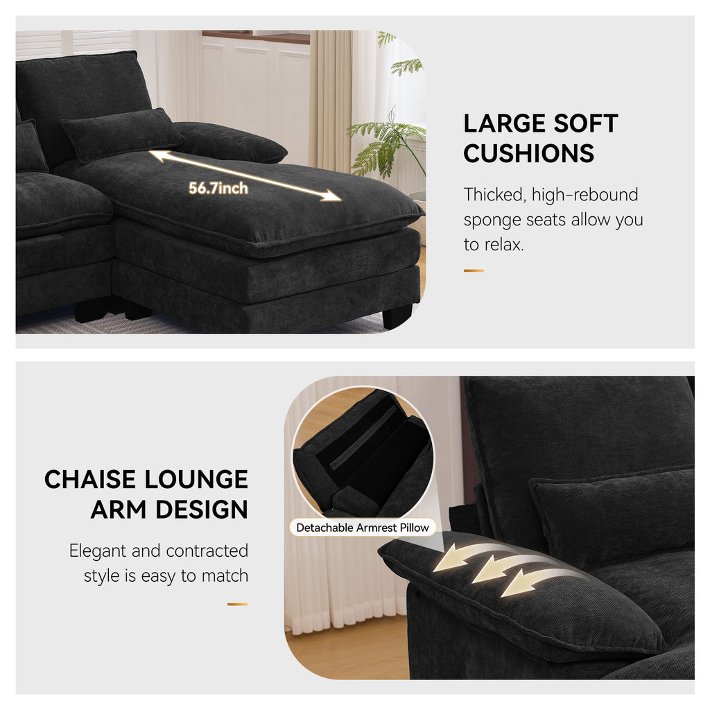 125'' U Shaped Cloud Modular Sectional Sofa with Chaise Lounges, Chenille Upholstered Comfy Couch with Storage Console, USB Charging Ports & Cup Holders, Modern Deep Seat Sofa for Living Room