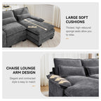125'' U Shaped Cloud Modular Sectional Sofa with Chaise Lounges, Chenille Upholstered Comfy Couch with Storage Console, USB Charging Ports & Cup Holders, Modern Deep Seat Sofa for Living Room