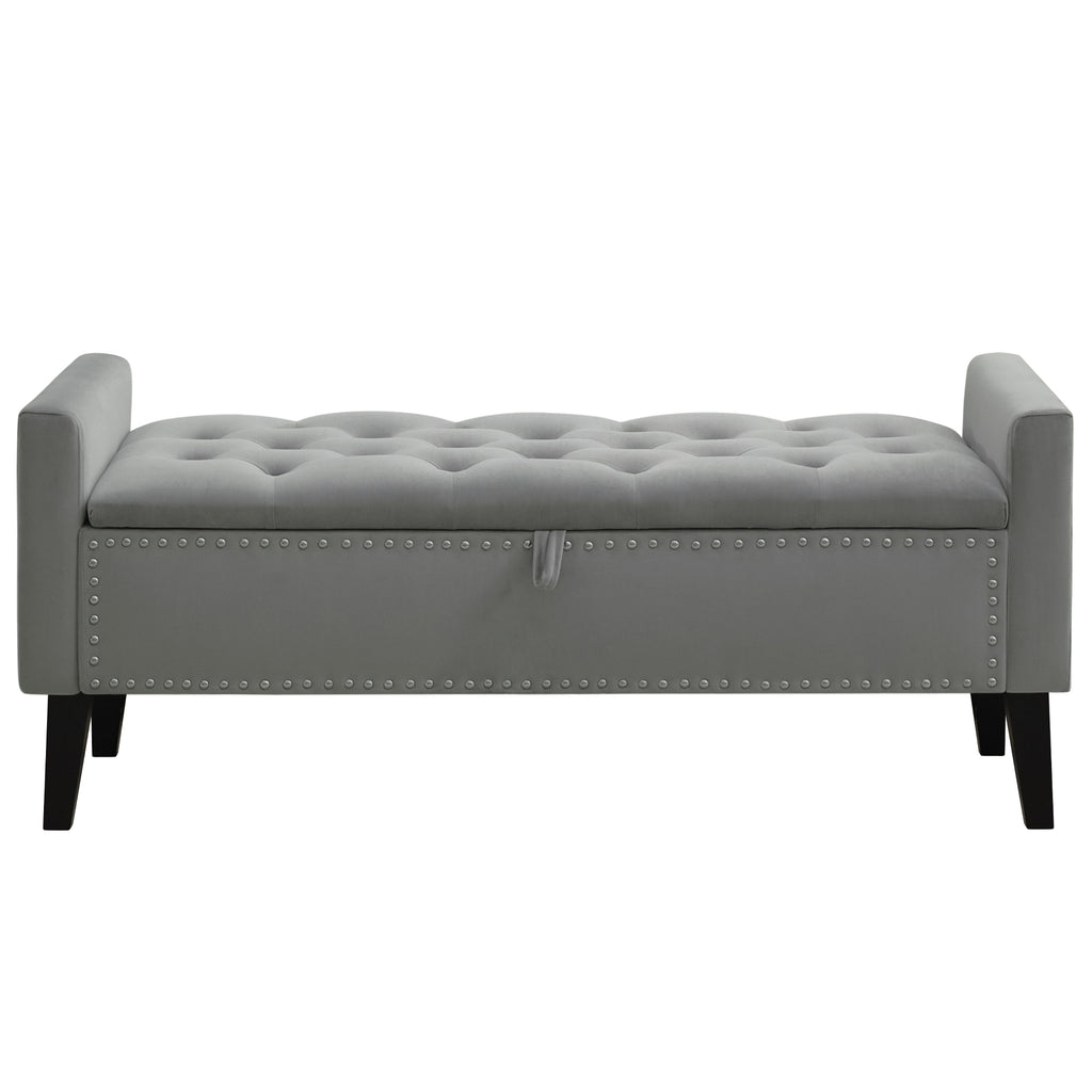 47" Velvet Storage Bench，Gray