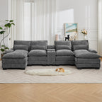 U Shaped Cloud Modular Sofa with Chaise Lounges，Gray