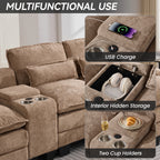 U Shaped Cloud Modular Sofa with Chaise Lounges，Camel