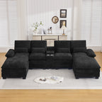 125'' U Shaped Cloud Modular Sectional Sofa with Chaise Lounges, Chenille Upholstered Comfy Couch with Storage Console, USB Charging Ports & Cup Holders, Modern Deep Seat Sofa for Living Room