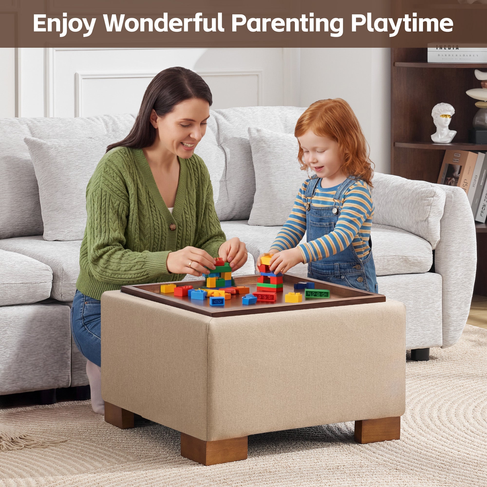 24" Square Storage Ottoman，Khaki