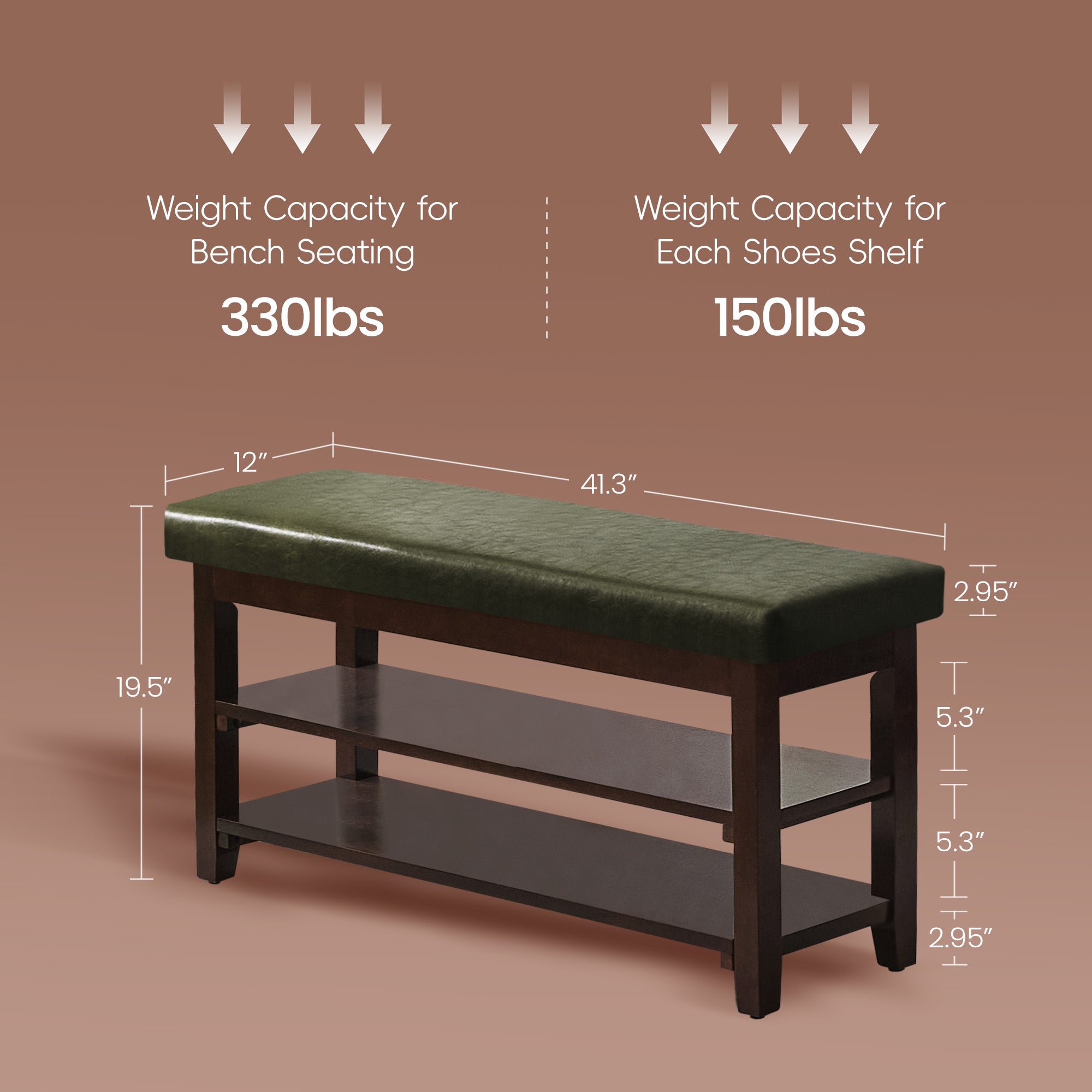 40" Shoe Bench with Leather Cushion, Green