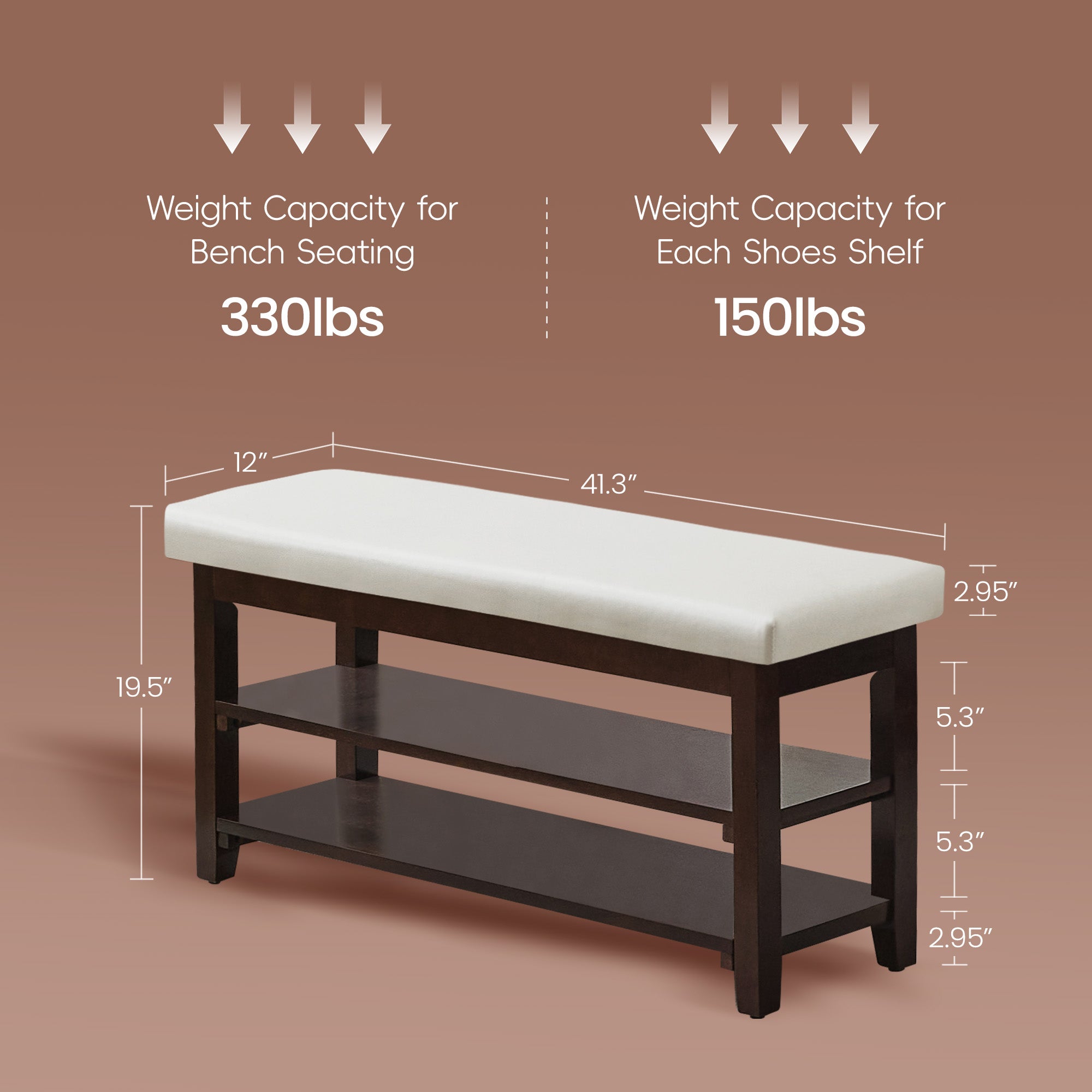 40" Shoe Bench with Leather Cushion, White