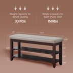 40" Shoe Bench with Leather Cushion, Gray