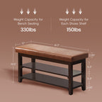 40" Shoe Bench with Leather Cushion, Bright Brown