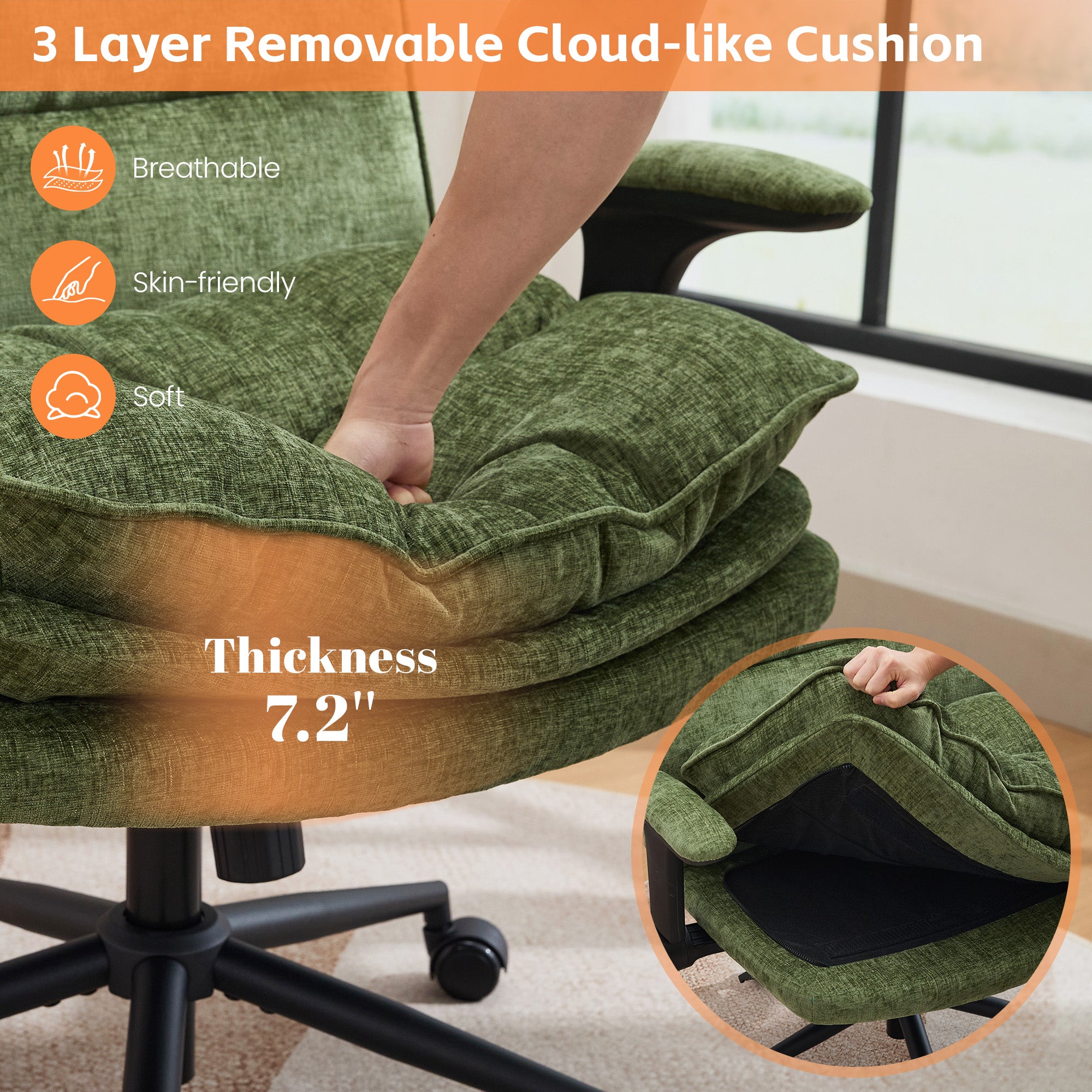 Criss Cross Chair with Flip-up Arms，Green