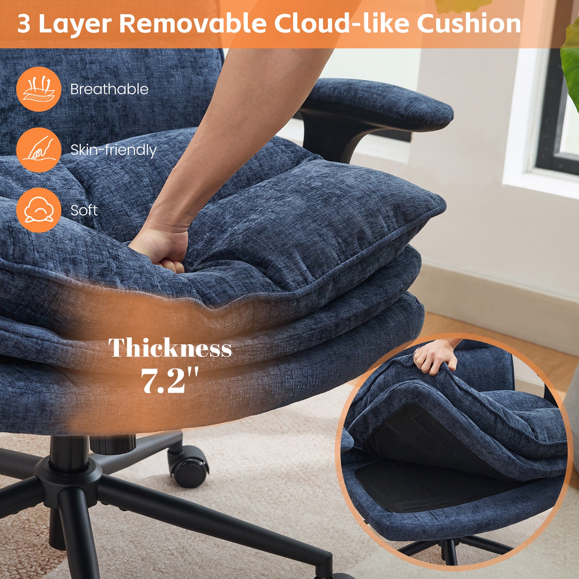 Criss Cross Chair with Flip-up Arms，Blue