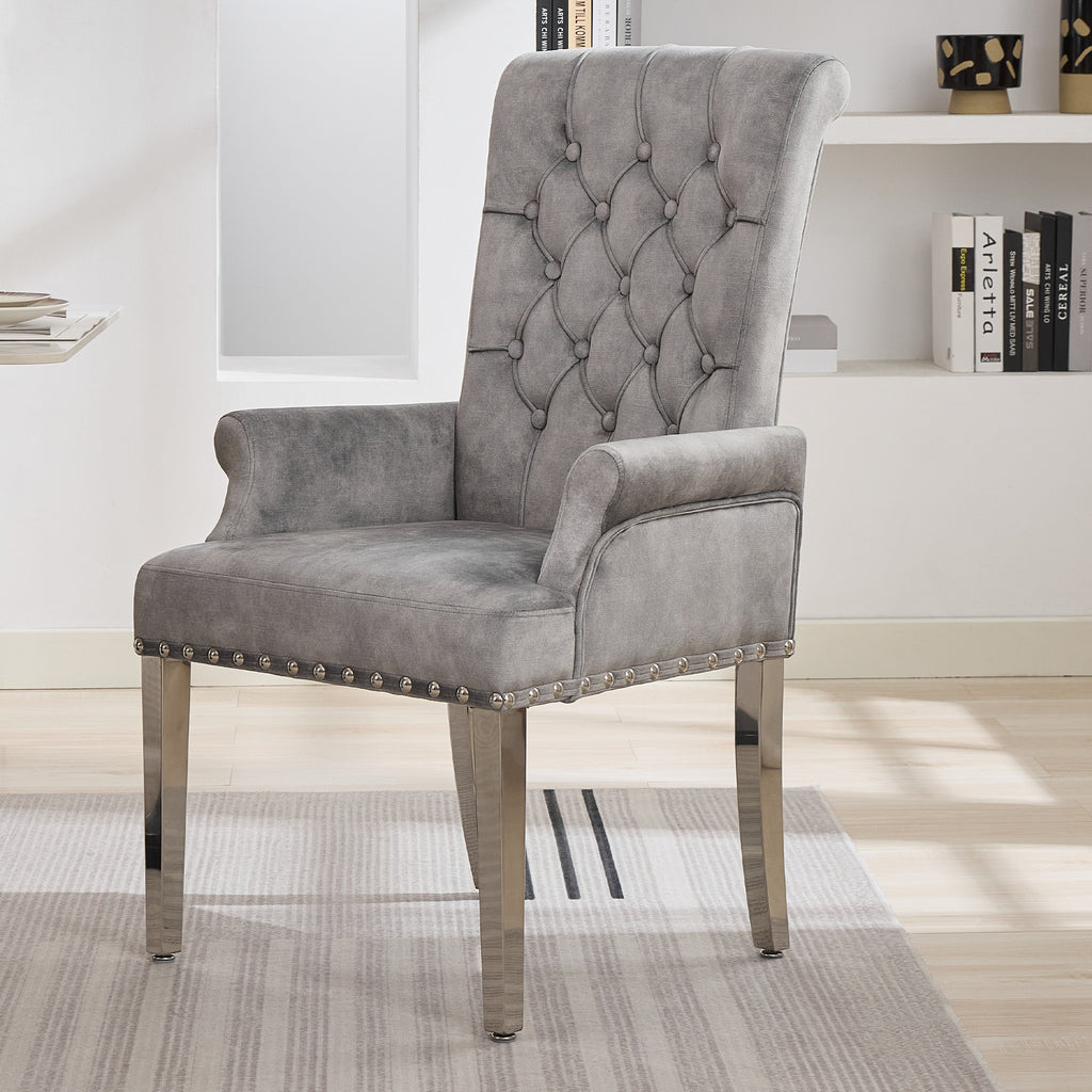 Velvet Dining Chair with Arms，Gray