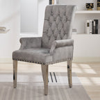 Velvet Dining Chair with Arms，Gray