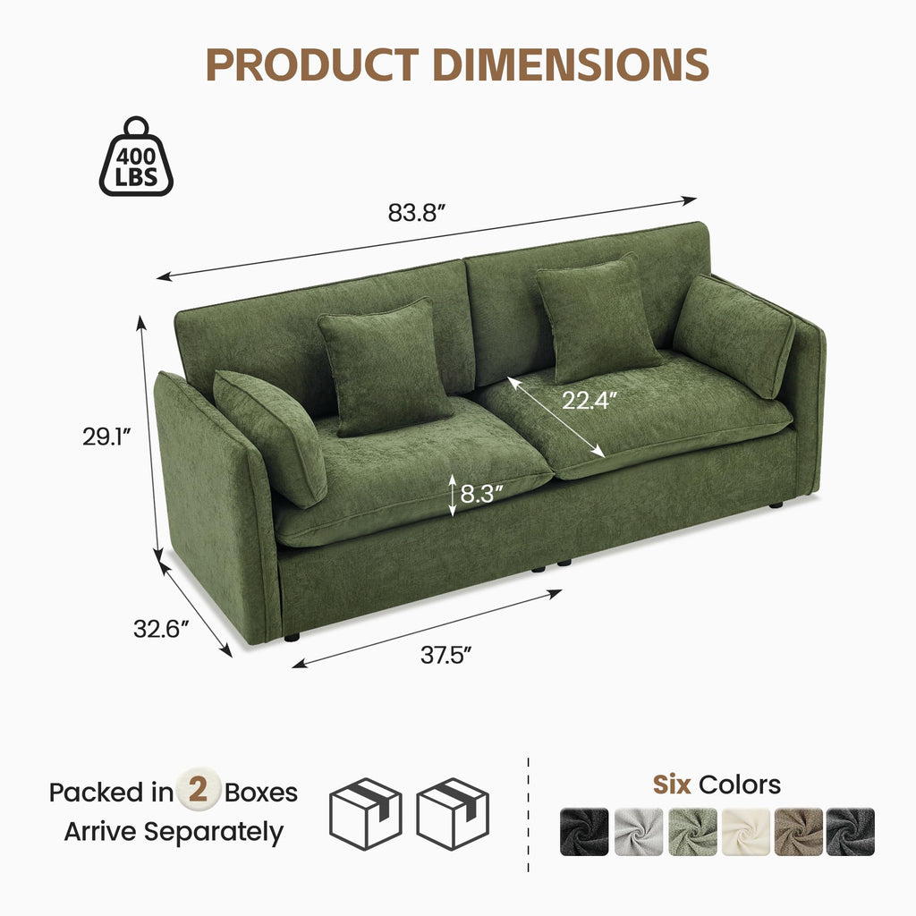 Modern Loveseat Sofa, 83.8 Inch 2 Seater Green Chenille Couch