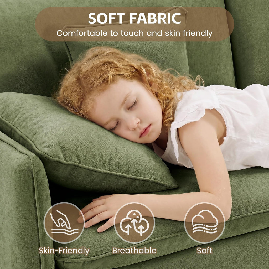 Modern Loveseat Sofa, 83.8 Inch 2 Seater Green Chenille Couch