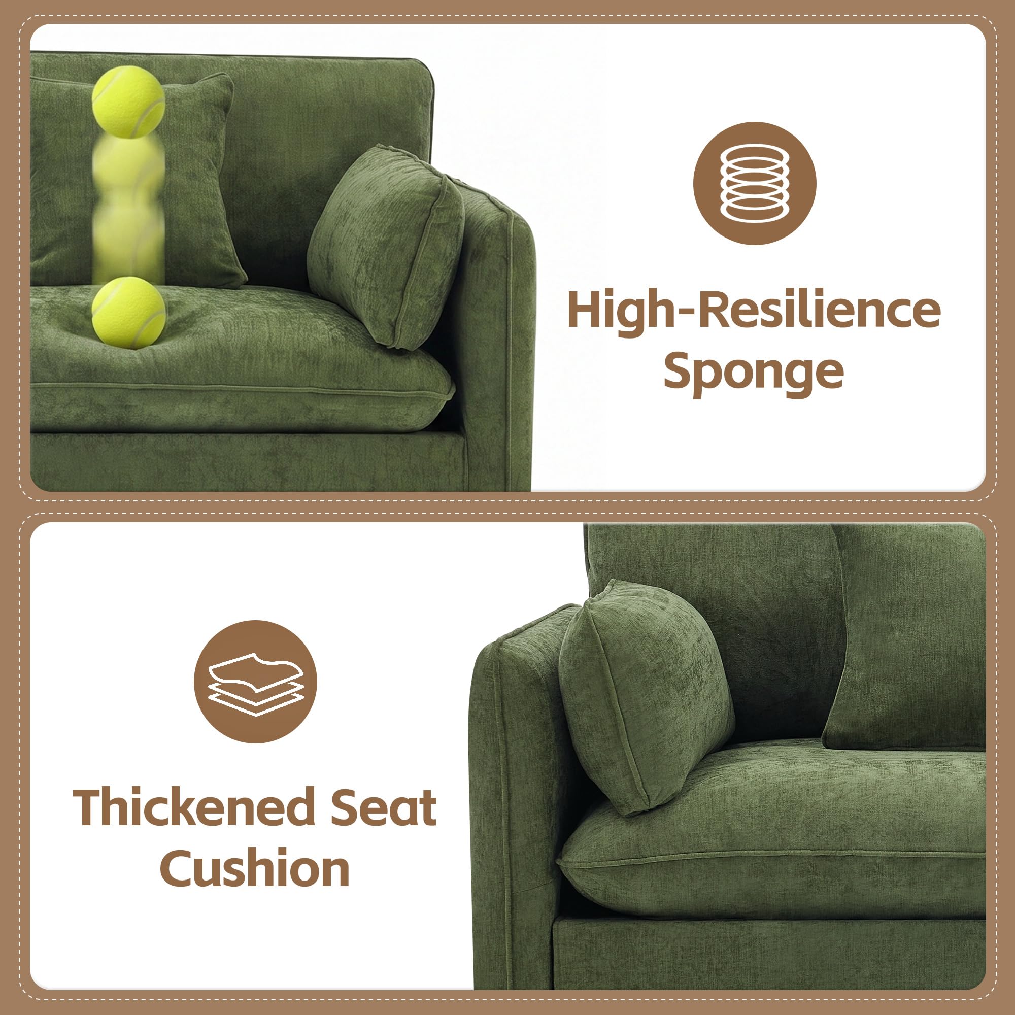 Modern Loveseat Sofa, 83.8 Inch 2 Seater Green Chenille Couch