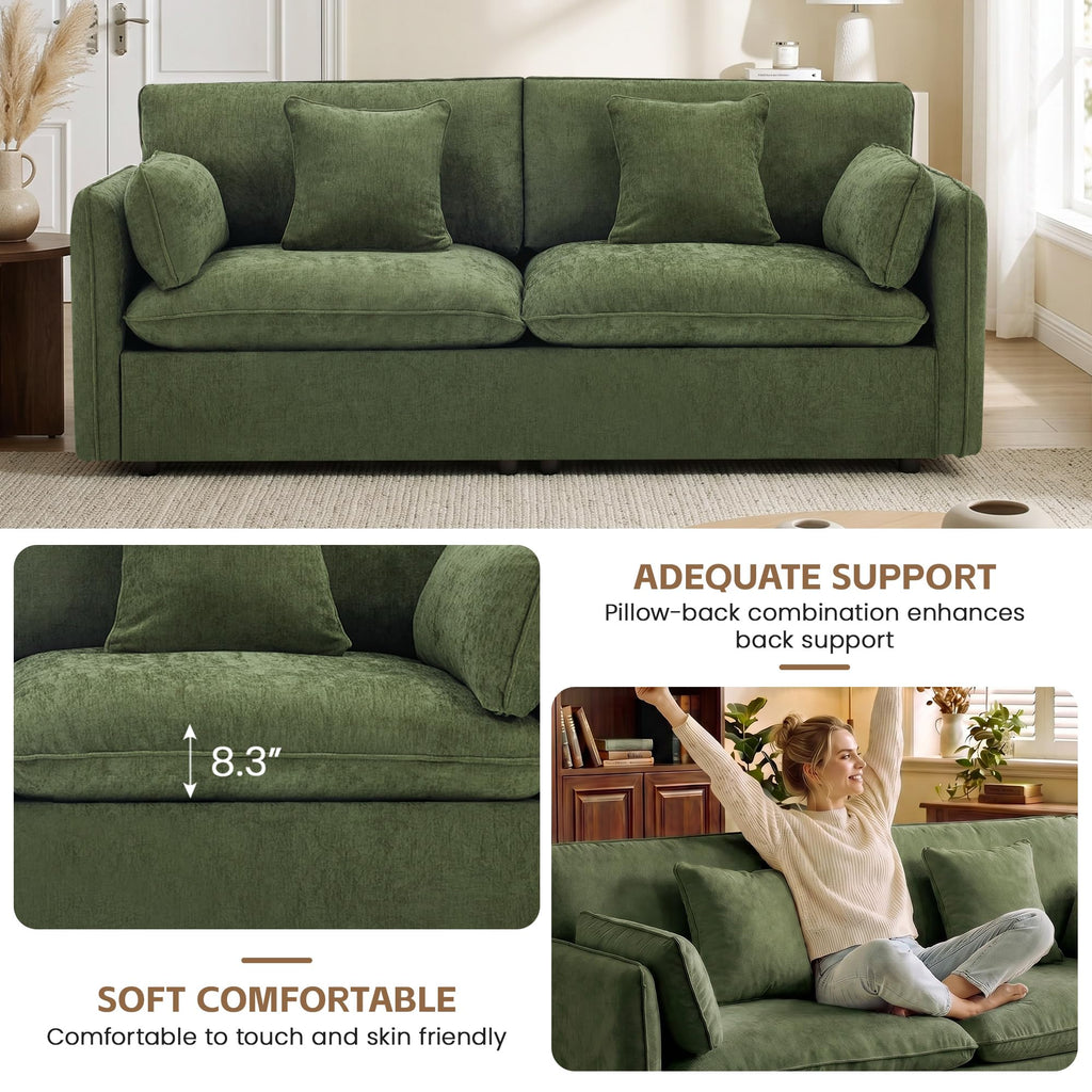 Modern Loveseat Sofa, 83.8 Inch 2 Seater Green Chenille Couch