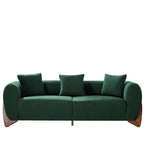 87" Boucle Couch with Solid Wood Legs, Green