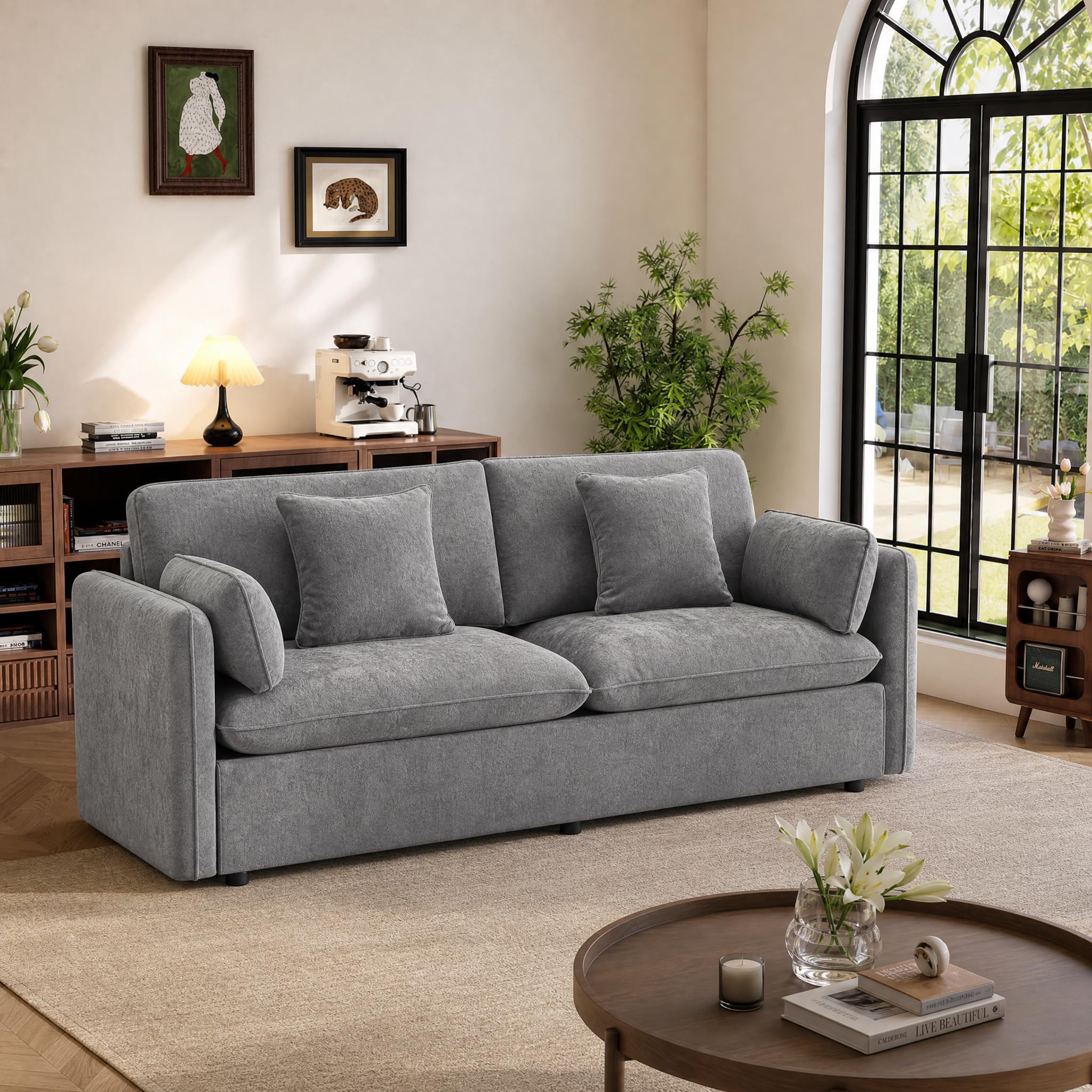 Modern Loveseat Sofa, 83.8 Inch 2 Seater Grey Chenille Couch