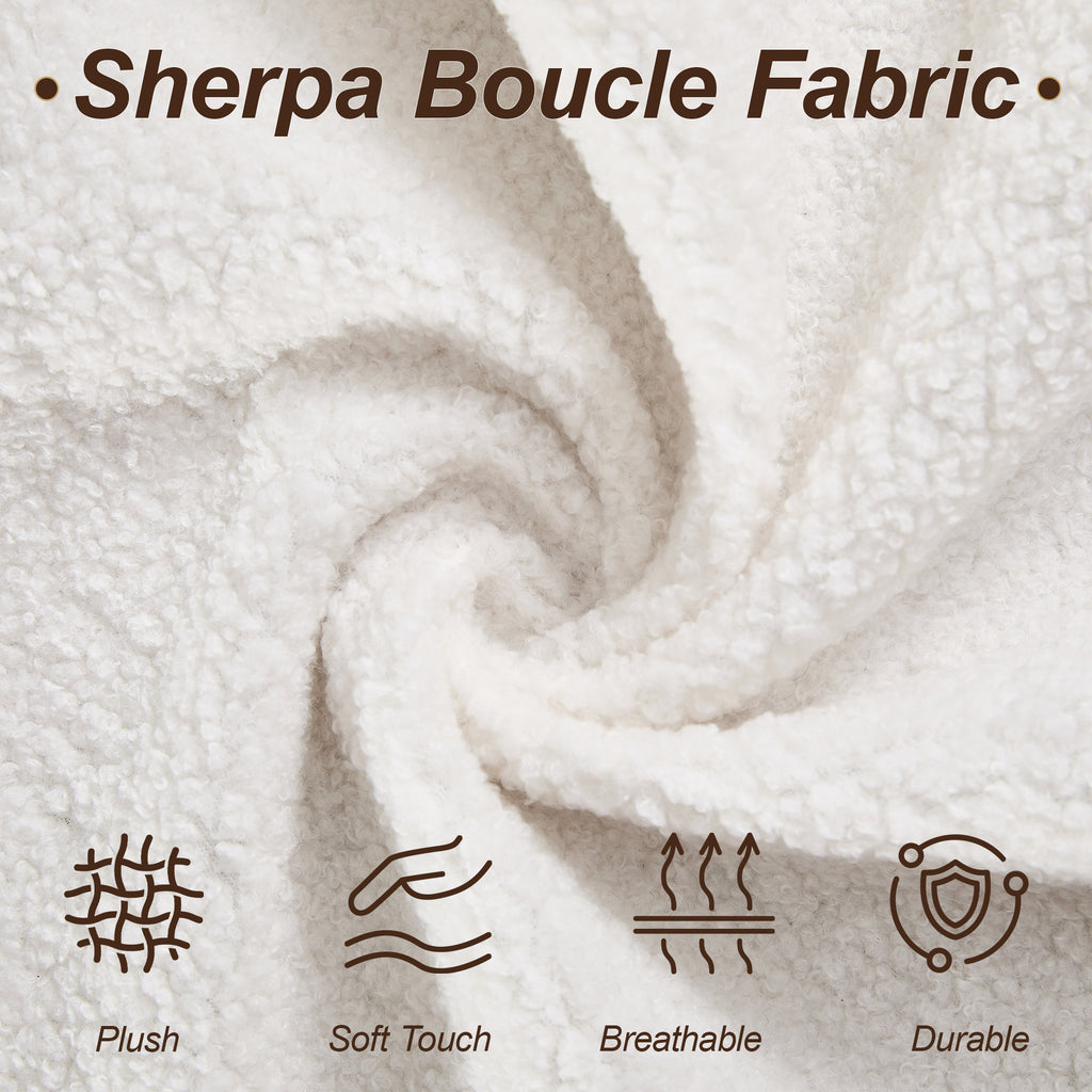 87" Sherpa Boucle Cloud Couch with Ottoman，Beige