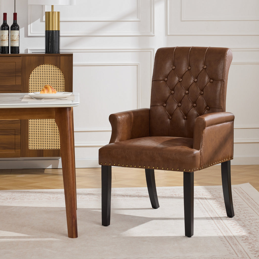 PU Leather Dining Chair with Arms, Brown