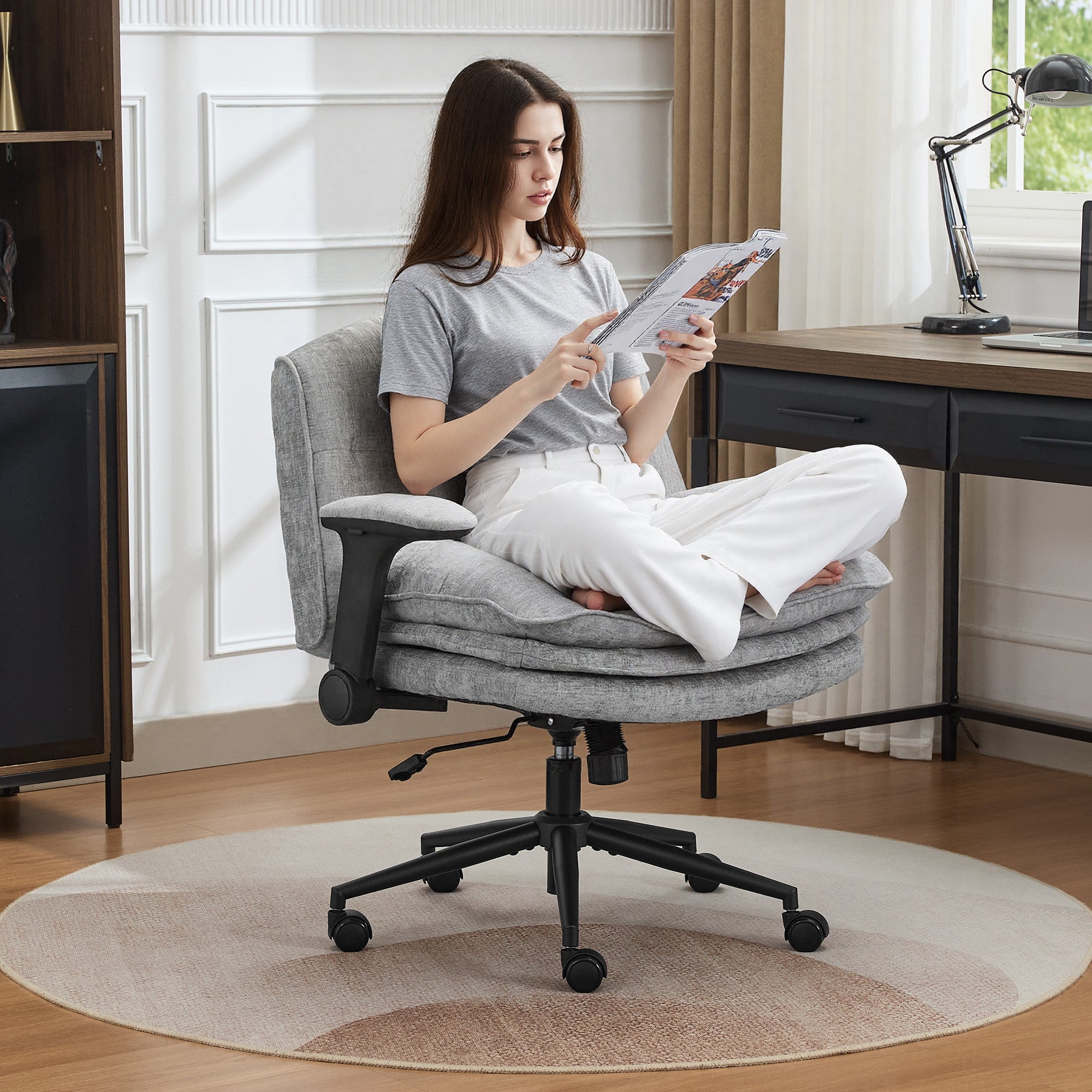Criss Cross Chair with Flip-up Arms，Gray