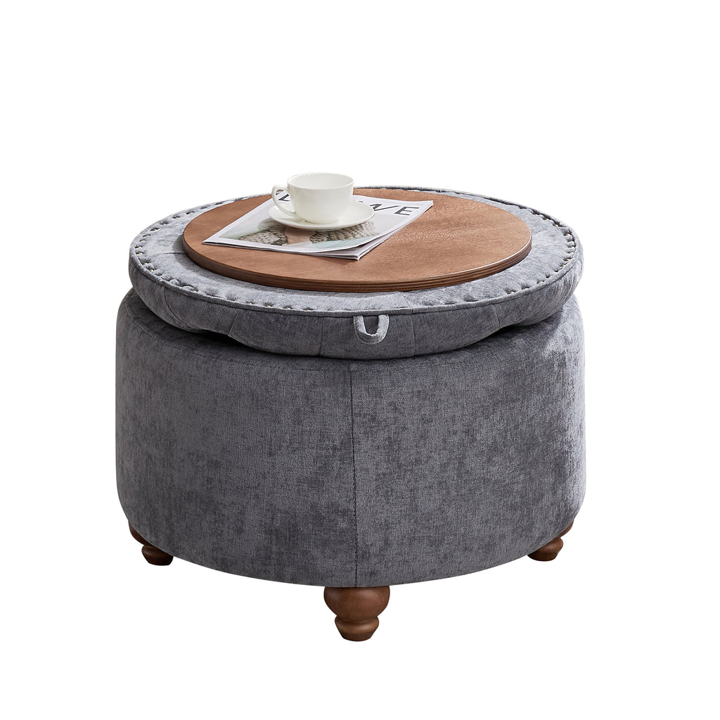 Round Storage Ottoman，Blue