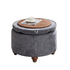 Round Storage Ottoman，Blue