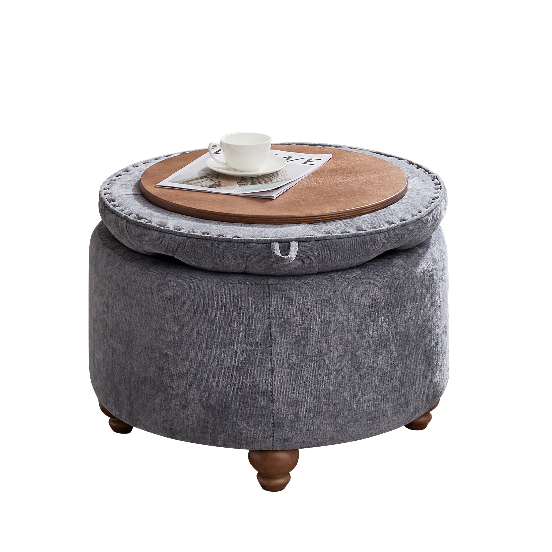 Round Storage Ottoman，Blue