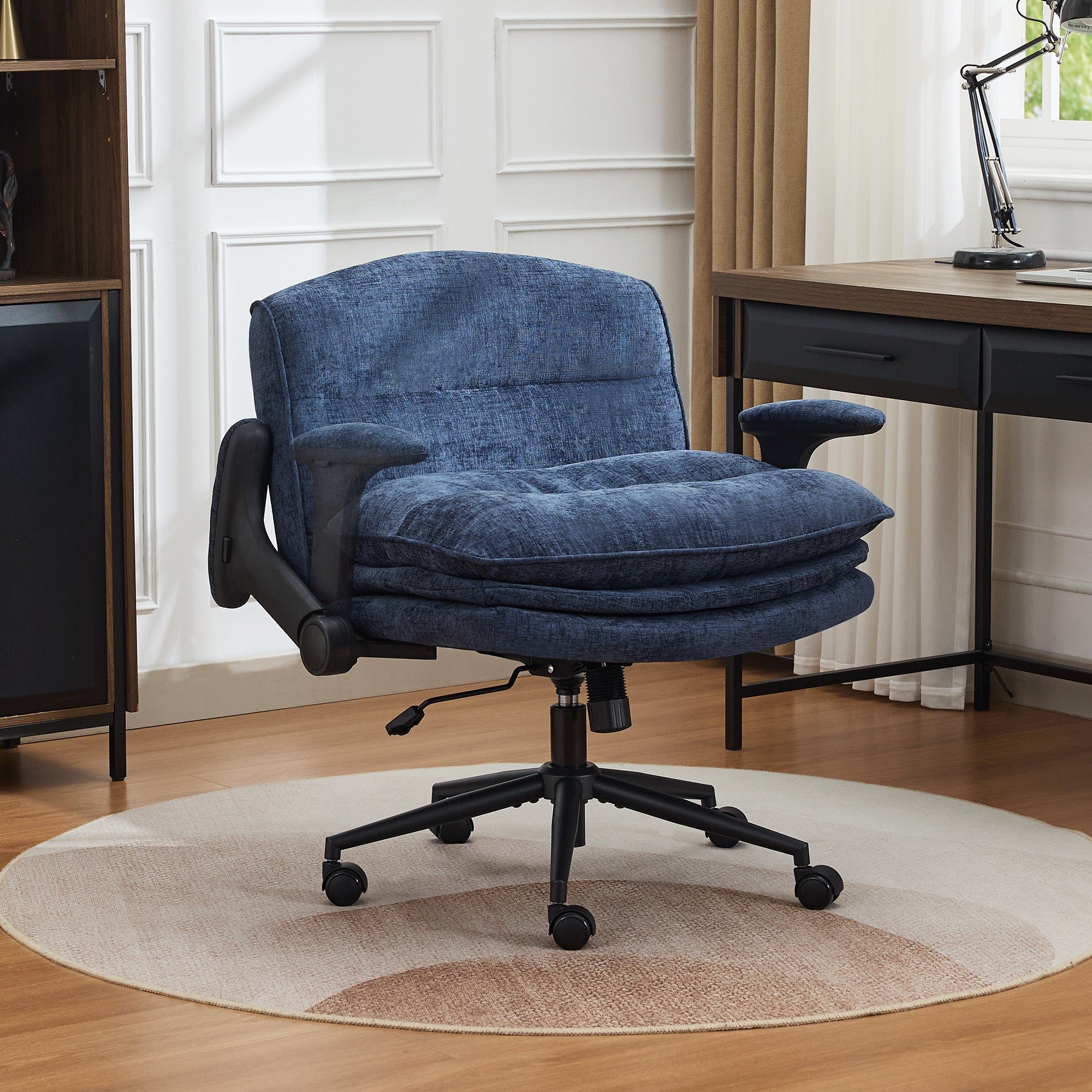 Criss Cross Chair with Flip-up Arms，Blue