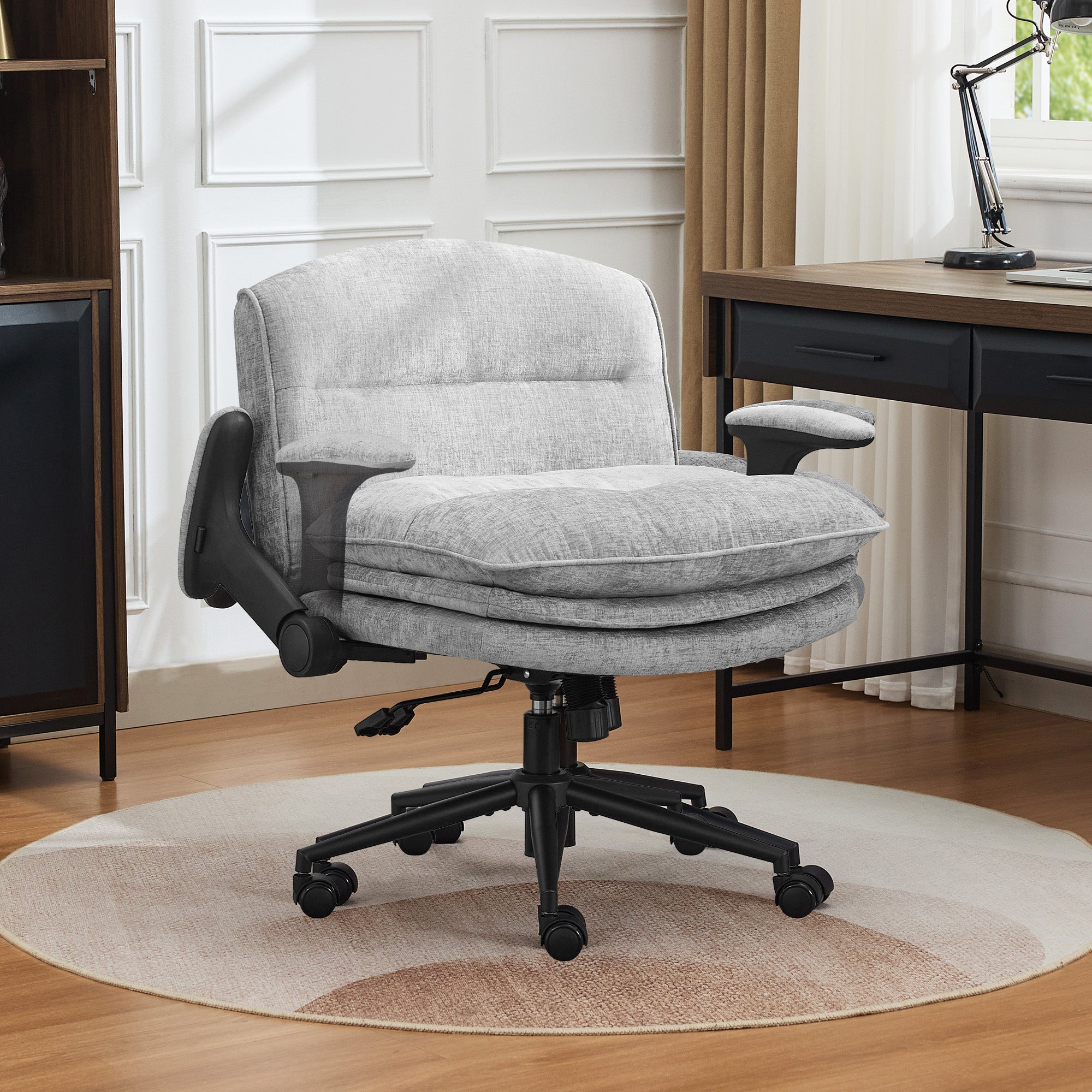 Criss Cross Chair with Flip-up Arms，Gray