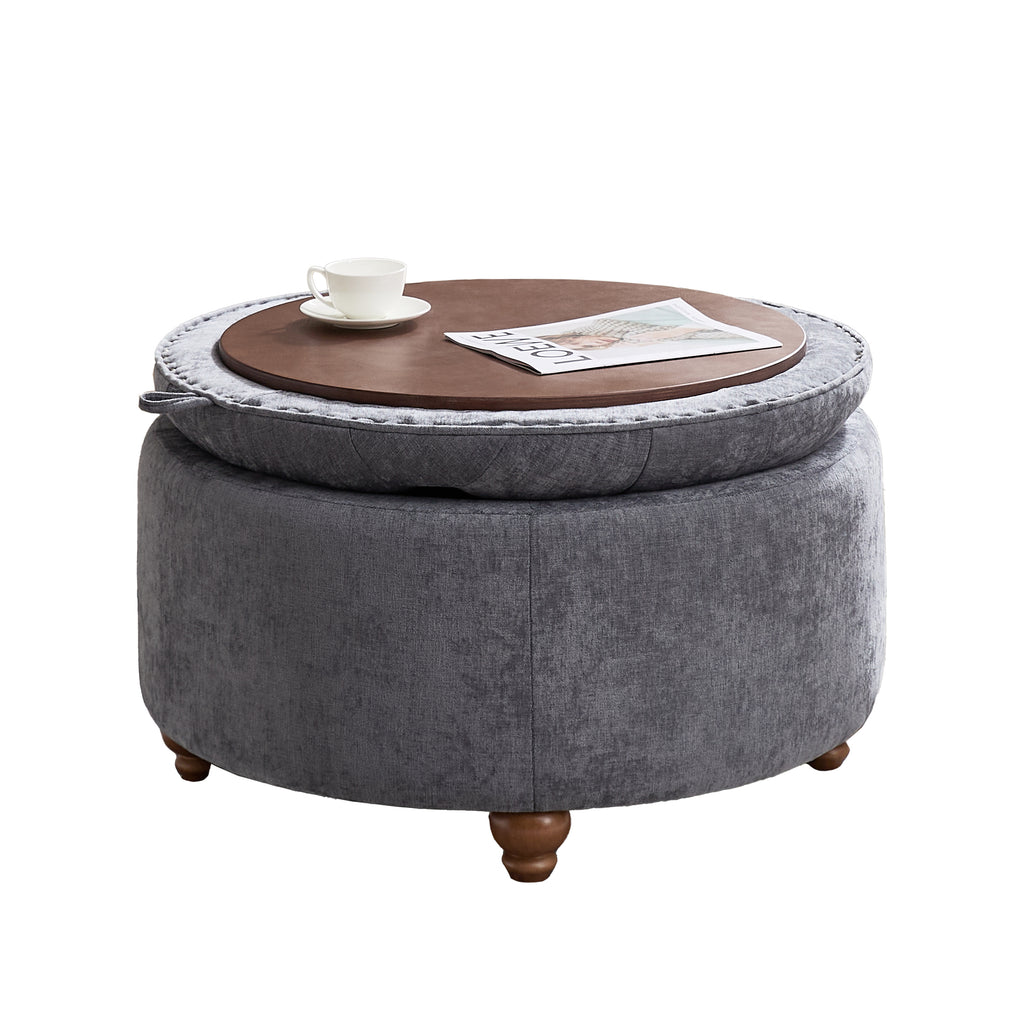 Round Storage Ottoman，Blue