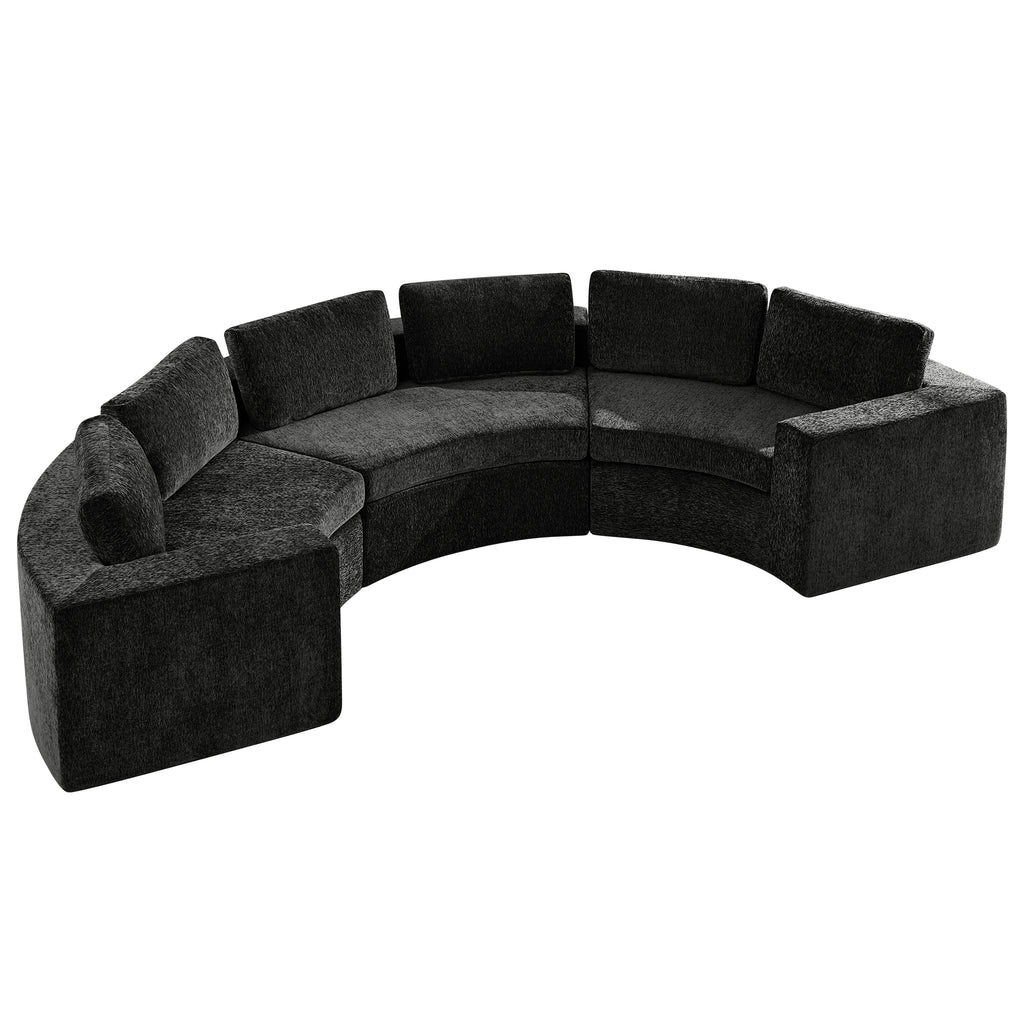 Curved Compression Sectional Couch，6 Seater，Black