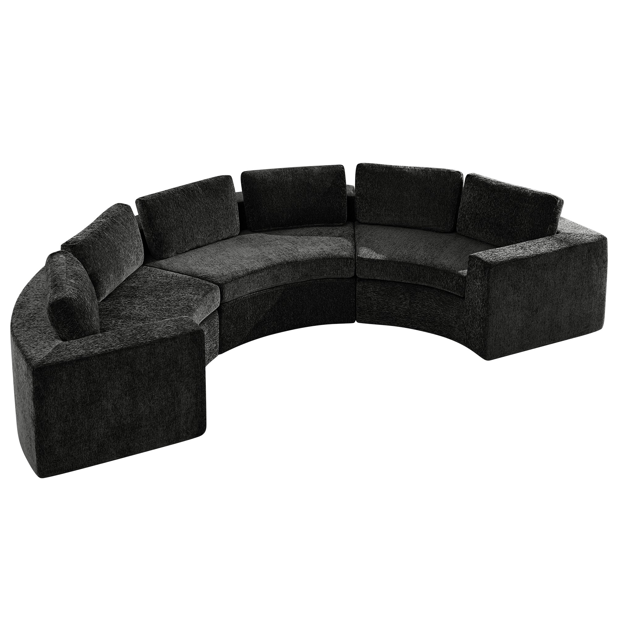 Curved Compression Sectional Couch，6 Seater，Black